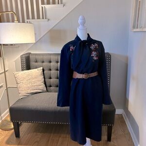 Eloquii embroidered floral navy tie neck dress sz 16